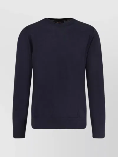 Hugo Boss Wool Silk Cashmere Sweater Crew-neck In Blue