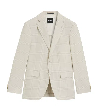 Hugo Boss Wool-silk-linen Check Blazer In Neutral