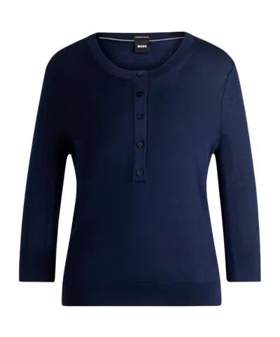 Hugo Boss Boss Filbure Wool Henley Top In Clean Navy
