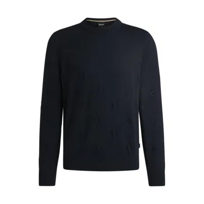 Hugo Boss Wool Sweater With Double B Monograms In Blue