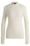 Hugo Boss Wool Sweater With Structured Stripes In White
