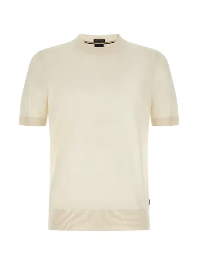 Hugo Boss Boss Short-sleeved Crew-neck Jumper In Pure Virgin Wool In Neutral