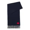 Hugo Boss Wool-twill Scarf With Twisted Fringes In Blue