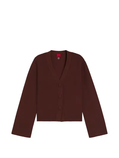 Hugo Boss Wool-blend Cardigan With Logo Rivet In Multi
