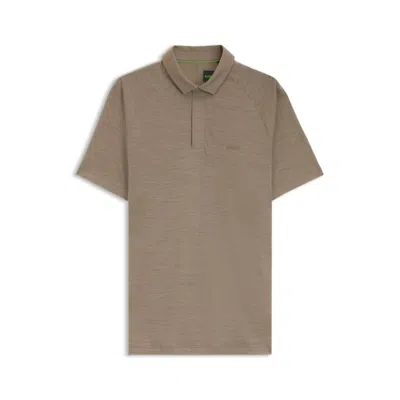 Hugo Boss Wool-blend Slim-fit Polo Shirt With Concealed Placket In Brown