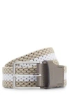 Hugo Boss Woven Belt With Leather Trims And Contrasting Color Detail In Light Beige