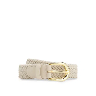 Hugo Boss Woven Belt With Leather Trims In Neutral