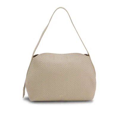 Hugo Boss Woven Shoulder Bag With Double B Monogram In Neutral