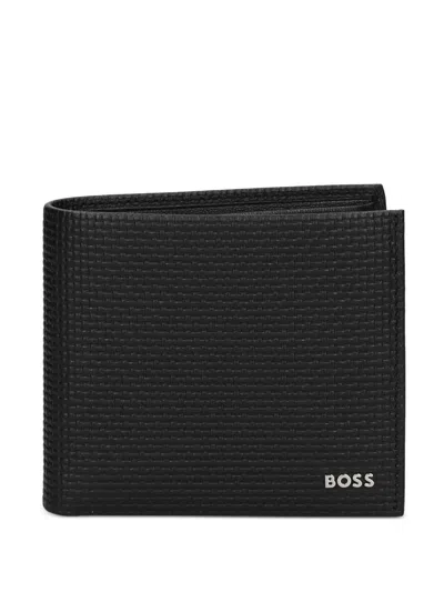 Hugo Boss Woven-effect Leather Wallet In Black