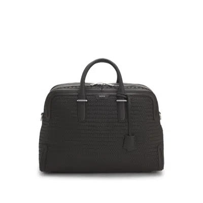 Hugo Boss Woven-leather Holdall With Silver-tone Logo