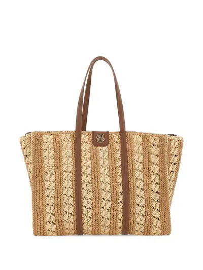 Hugo Boss Woven-straw Tote Bag In Nude