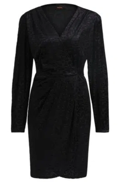 Hugo Boss Wrap Dress In Burnout Jersey In Black