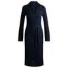 Hugo Boss Wrap Dress In Lustrous Ribbed Jersey In Blue