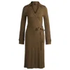 Hugo Boss Wrap Dress In Lustrous Ribbed Jersey In Brown