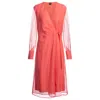 Hugo Boss Wrap Dress With Sheer Detailing In Pink