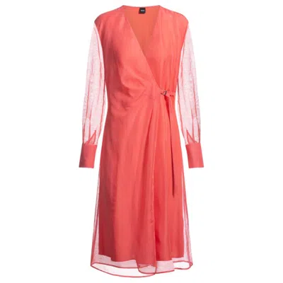 Hugo Boss Wrap Dress With Sheer Detailing In Pink