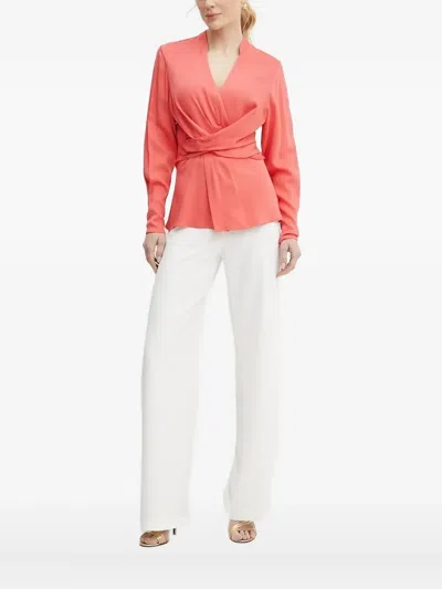 Hugo Boss Wrap-effect Long-sleeve Blouse In Orange
