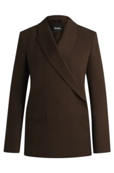 Hugo Boss Wrap-front Blazer In Melange Wool Crepe In Brown