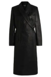 Hugo Boss Wrap-front Coat In Crocodile-embossed Leather In Black
