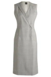 Hugo Boss Wrap-front Dress In Checked Virgin-wool Crepe In Patterned