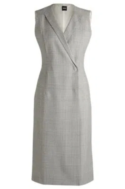 Hugo Boss Wrap-front Dress In Checked Virgin-wool Crepe In Patterned