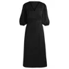 Hugo Boss Wrap-front Dress In Hammered Satin In Black