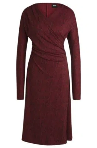Hugo Boss Wrap-front Dress In Knitted Jersey In Patterned