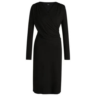 Hugo Boss Wrap-front Dress In Stretch Crepe In Black