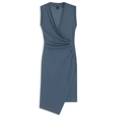 Hugo Boss Wrap-front Dress With Gathered Details In Blue