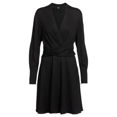 Hugo Boss Wrap-front Dress With Stand Collar In Black
