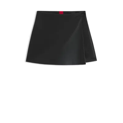Hugo Boss Wrap-front Mini Skort In Faux Leather In Black