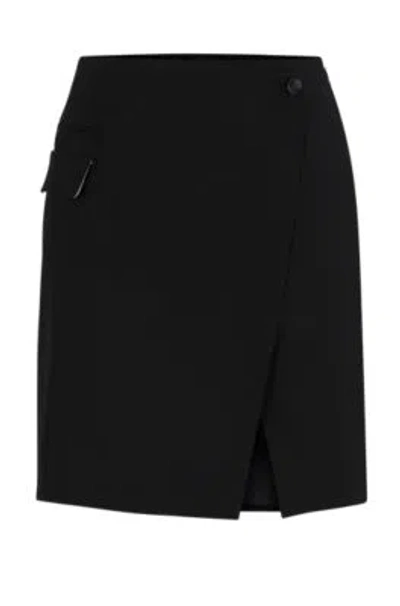 Hugo Boss Wrap-front Skirt In Virgin Wool With Pocket Detail In Black