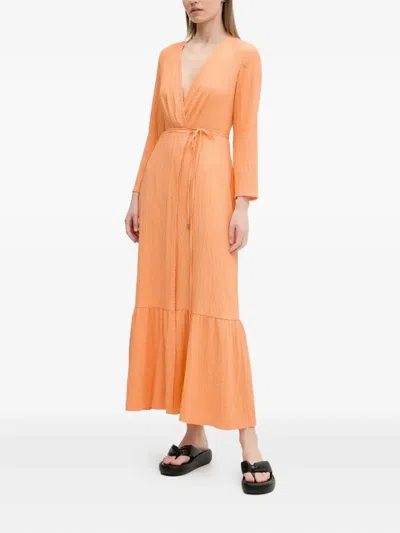 Hugo Boss Wrap Midi Dress In Orange