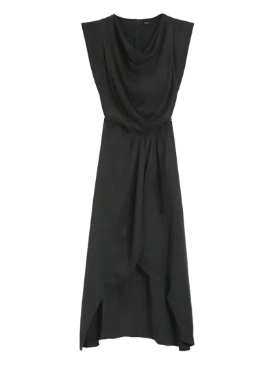Hugo Boss Boss Orange Dratty Draped Midi Dress In Black