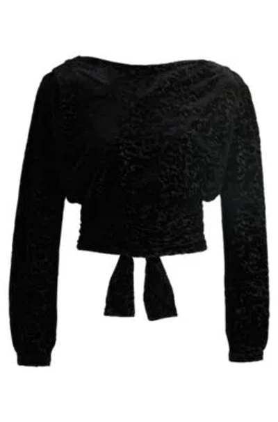 Hugo Boss Wrap Top In Devor Burnout Jersey In Black