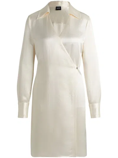 Hugo Boss Wrap-front Dress With Collar In White