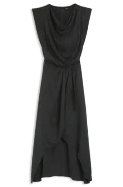 Hugo Boss Wrap-skirt Dress With Cowl Neck In Gray