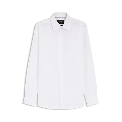 Hugo Boss Wrinkle-resistant Slim-fit Shirt In Italian-made Cotton In Brown