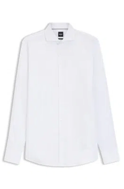 Hugo Boss Slim-fit Shirt In Italian-made Performance-stretch Jersey In White