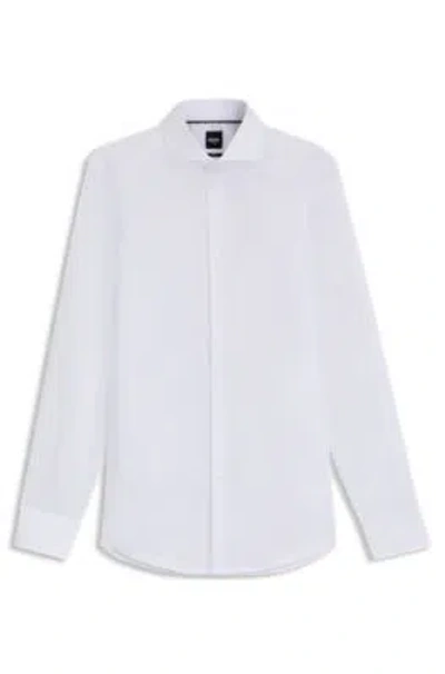 Hugo Boss Slim-fit Shirt In Italian-made Performance-stretch Jersey In White