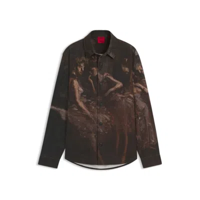 Hugo Boss X Apoh Oversize-fit Shirt In Cotton With Ballerina Print In Brown
