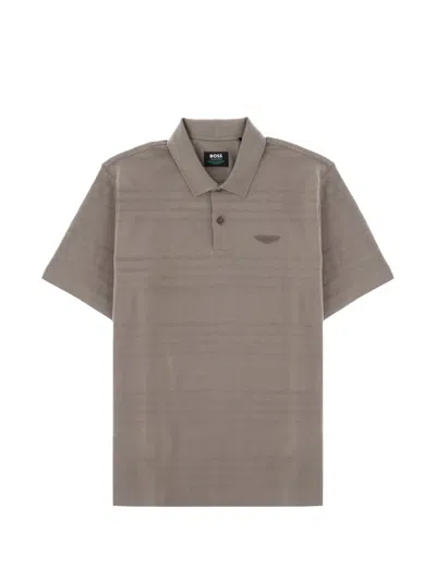 Hugo Boss X Aston Martin Horizontal-stripe Cotton Polo Shirt In Gray