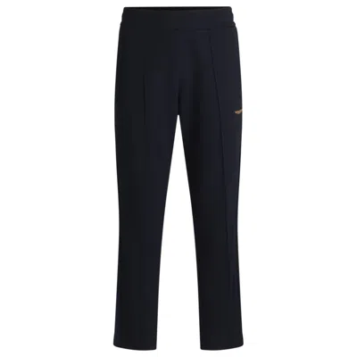 Hugo Boss X Aston Martin Jersey Tracksuit Bottoms With Perforated Leather Stripe In Blue