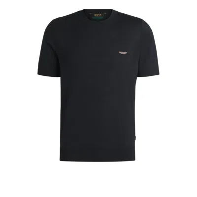 Hugo Boss X Aston Martin Knit T-shirt In Silk And Cotton In Blue