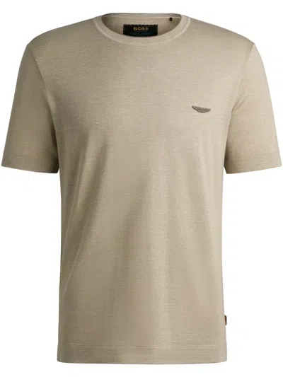 Hugo Boss X Aston Martin Logo Appliqué T-shirt In Neutrals