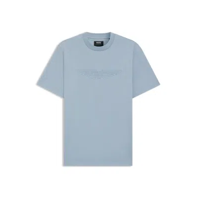 Hugo Boss X Aston Martin Mercerized-cotton T-shirt With Wing Detail In Blue