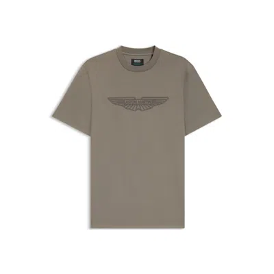 Hugo Boss X Aston Martin Mercerized-cotton T-shirt With Wing Detail In Brown