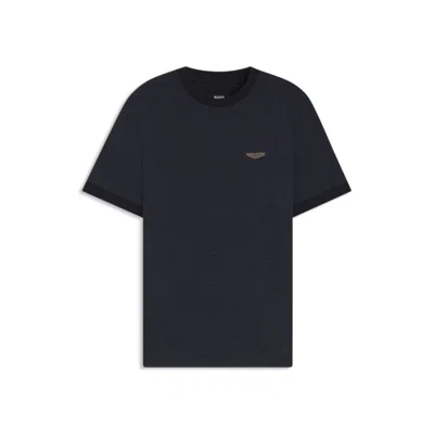 Hugo Boss X Aston Martin T-shirt In Wool-cotton Jacquard In Blue