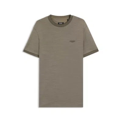 Hugo Boss X Aston Martin T-shirt In Wool-cotton Jacquard In Brown
