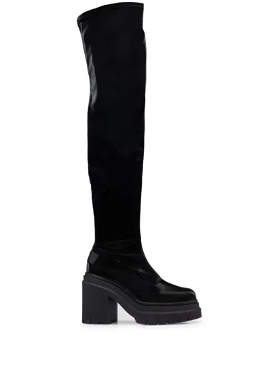 Hugo Boss Hugo X Bella Poarch Vinyl-effect Heeled Boots In Schwarz